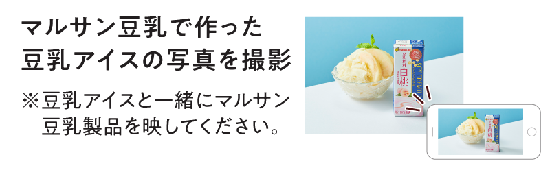 マルサン豆乳で作った豆乳アイスの写真を撮影※豆乳アイスと一緒にマルサン豆乳製品を映してください。