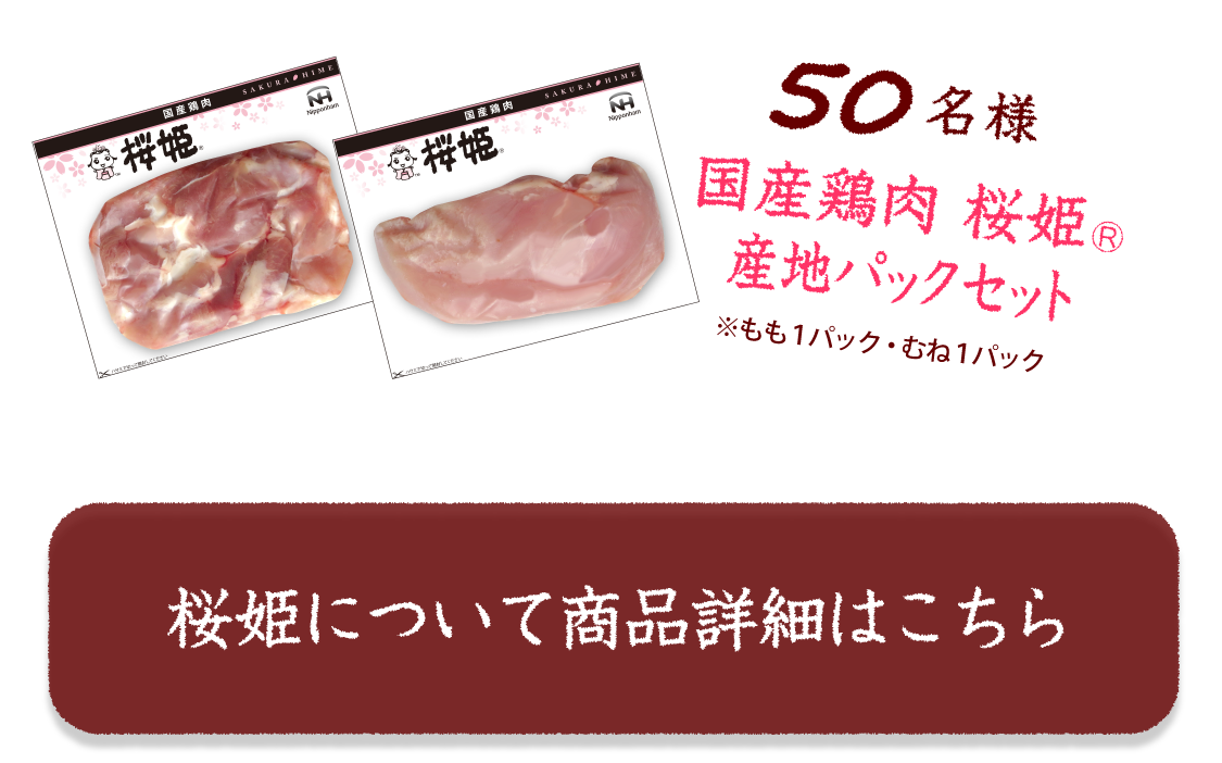 賞品：50名様　国産鶏肉 桜姫(R)産地パックセット